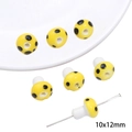 DIY yellow mushroom ceramic bead with black dots and white stem, 10x12mm size - Mushroom