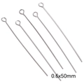 Cinque chiodini a occhiello 0,6x50mm in acciaio inox argento per gioielli fai da te - Chiodino a Occhiello (0.6x50mm) / Colore acciaio
