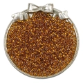 Amber transparent glass seed beads for DIY jewelry making in a decorative tray - Dark Gold