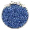 Deep blue transparent glass seed beads in a decorative silver tray for DIY jewelry - Silver Lake Blue