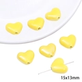 Yellow heart-shaped ceramic bead 15x13mm with glazed finish for DIY jewelry crafting - Heart