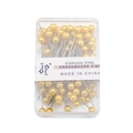 Stainless steel dressmaker pins with yellow pearl heads in a clear plastic storage box - Yellow / 100 Pieces (4mm x 38mm)