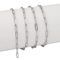 Polished silver stainless steel paperclip chain on white display for jewelry making - 3x11.5mm (1 Meter/Pack)