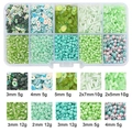 Kit de cuentas y lentejuelas DIY en caja de 10 rejillas tonos verde menta y azul - Paquete de 10 compartimentos / Serie Verde Fruta