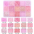 Kit de 15 compartimentos con cuentas de rocalla rosa y blanca para joyería artesanal - 15 Rejillas / Serie Rosa