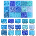 Set de cuentas de vidrio azul para manualidades DIY en caja de plástico de 15 rejillas - 15 Rejillas / Serie Azul