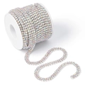 Carrete de plata con ribete de perlas de estrás AB irisadas 2mm-6mm para bricolaje - 1 Yarda / Doble Fila/Base Plateada/Strass AB/6mm