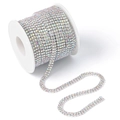 Cadena de diamantes de imitación de perlas AB con base plateada en un carrete blanco - 1 Yarda / Doble Fila/Base Plateada/Strass AB/5mm