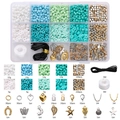 Kit de joyería DIY de 15 compartimentos con cuentas, arcilla, dijes y herramientas en caja - Kit de DIY Cuentas de Semilla de 15 Rejillas (BD005-01) / Aprox 1410 piezas 1 Set