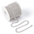 Rollo de cadena de diamantes de imitación plateada de 2-3mm para manualidades DIY - 1 Yarda / Doble Fila/Base Plateada/Strass Blanco/5mm
