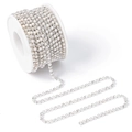 Rollo de cadena plateada DIY con perlas blancas y brillantes diamantes de imitación - 1 Yarda / Strass AB/Base Plateada A+ Perla/3mm