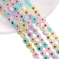Flat round evil eye glass beads in pink, yellow and blue for DIY jewelry making - 1mm / 6mm / 1 Strand/Pack (Approx. 65 Pcs) / Random Mixed Colors