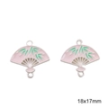 Colgante de aleación rosa en forma de abanico con patrón de bambú verde, 18x17mm para bricolaje - 18x17mm / Conector Abanico Hoja Bambú Rosa