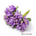 Paquete de doce tallos de bayas artificiales moradas de 80mm con purpurina dorada - Flor Pequeña (C0876) / 80mm (12 Piezas/Paquete)