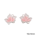 Pink and white gradient enamel alloy petal charm with silver finish for DIY jewelry - Leaf Butterfly Double Loop / 1 Piece (Approx 16x14mm)