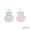 DIY Alloy lucky money bag pendant for jewelry making with blue enamel flower and 14x11mm size - Fortune Peach Blossom / 1 Piece (Approx 14x11mm)