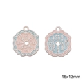 Colgantes de flor en esmalte y aleación con símbolos chinos tradicionales, 15x13mm - Amuleto de Moneda Tradicional / 15x13mm