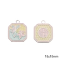 Matte silver alloy pendants with butterfly flower and Fu character, 18x15mm size - Pearlescent Butterfly Fu Tag / 18x15mm