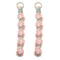 Handmade woven daisy keychain in sage green and pink with golden spring ring - Pink