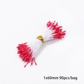 Rose red and white double-headed artificial flower stamens for DIY crafts 90pcs - Style 01 Pearlescent Stamen / 1mm x 60mm (90 Pieces/Pack) / Red