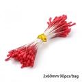 Red 2x60mm artificial flower stamen bundle for DIY crafts, set of 90 pieces - Style 02 Matte Round Head Stamen / 2mm x 60mm (144 Pieces/Pack) / Red