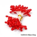 Red artificial flower stamens 5x60mm glossy berry buds for handmade DIY crafts 60pcs - Style 04 Large Head Stamen / 5mm x 60mm (60 Pieces/Pack) / Red
