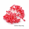 Pistils de fleurs artificiels rouges et blancs 5x60mm pour bricolage, lot de 90 pièces - Style 05 Étamine à Grosse Tête Givrée