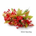 Baies rouges givrées artificielles avec feuilles vertes 85mm lot de 10 pour bricolage - Style 16 Fleur Brillante