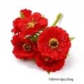 Fleurs de mousseline rouge 100mm avec étamines jaunes pour artisanat DIY, 6 pièces - Style 17 Grappe de Fleurs en Tissu