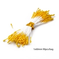 Stami di fiori artificiali a doppia testa giallo brillante per decorazioni floreali DIY - Stami di Fiori in Gesso Perlato / 1mm (Lunghezza 60mm, 90pz/Pack)