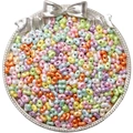 Mischung aus bunten Erdnussperlen in Macaron-Farben in einer silbernen Dekoschale - Perlmutt Stil / 6x4mm (Ca. 100 Stk.) / Zufällige Mischfarben