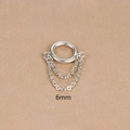 Polished stainless steel 6mm hoop piercing jewelry with triple hanging fringe chains - 6mm / Silver