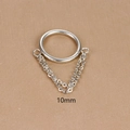 Detail shot of a 10mm silver stainless steel piercing ring with double chain tassels - 10mm / Silver