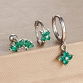 Detailed macro view of three-piece silver-plated emerald green clover earring set - Silver-Green (Y26109-4)