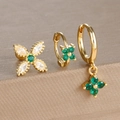 Detail of three-piece gold earring set with emerald green zircon clovers and star studs - Gold-Green (Y26109-8)