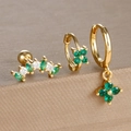 Detail of clover earring set with green crystals and gold plating on a metal stand - Gold-Green (Y26109-9)