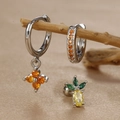 Detailed set of silver earrings with orange cross pendant and pineapple stud jewelry - Pineapple Style (Y26118-2) / Silver