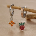 Detailed set of silver hoop earrings with orange clover charms and red heart stud - Strawberry Style (Y26118-3) / Silver