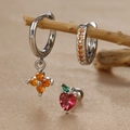 Detailed macro view of clover drop earrings and fruit stud jewelry set on silk background - Heart Style (Y26118-7) / Silver