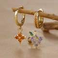 Detail of clover and grape earrings set with orange, purple, and green zircons - Grape Style (Y26118-8) / Gold