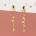 Elegant gold-tone tassel earrings featuring star pendants with blue and clear zircon - Pentagram Tassel Style (E1179-2) / Gold
