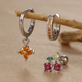 Detailed set of silver clover clover charms, orange rhinestones and cherry stud earrings - Cherry Charm (Y26118-12) / Silver