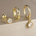 S925 Silber vergoldetes Ohrring-Set mit drei Stücken und funkelnden Zirkonsteinen - Dreiteiliges Set / Gold (Y26164)