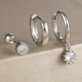 Dreiteiliges S925 Sterlingsilber Ohrring-Set mit funkelnden runden Zirkonia-Steinen - Dreiteiliges Set / Silber (Y26164)