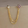 Dettaglio di orecchini a catena placcati oro con gemme viola e zirconi trasparenti - Stile Viola Scuro(E1351) / Pezzo Singolo