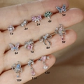 Close-up of 12 bow and butterfly cartilage studs with colorful cubic zirconia stones - Butterfly Style (1#) / Silver