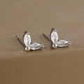 Detail shot of brass gold-plated flower stud earrings with marquise-cut zircons - Marquise Double Zirconia Leaf Stud (Y20283) / Silver-White