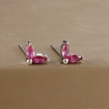 Close-up of pink marquise zircon butterfly stud earrings on a golden stand - Marquise Double Zirconia Leaf Stud (Y20283) / Silver - Red