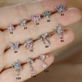 Set aus silbernen Schleifen- und Schmetterlings-Piercings mit bunten Zirkoniasteinen - Schmetterling Stil (1#) / Silber