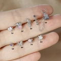 Silver screw back ear studs set with colorful cubic zirconia in butterfly and heart shapes - Pink Heart Style (1#) / Silver
